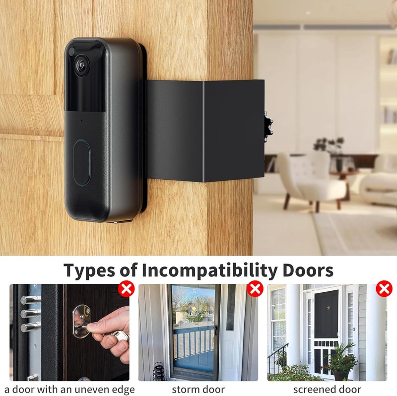 Mamerry Anti-Theft Blink Doorbell Mount: No Front Cover No Drilling Mount Only for All-New Blink Doorbell Camera(2nd Gen), Doorbell Bracket Holder for Rental Apartment Home(Black) - Image 3